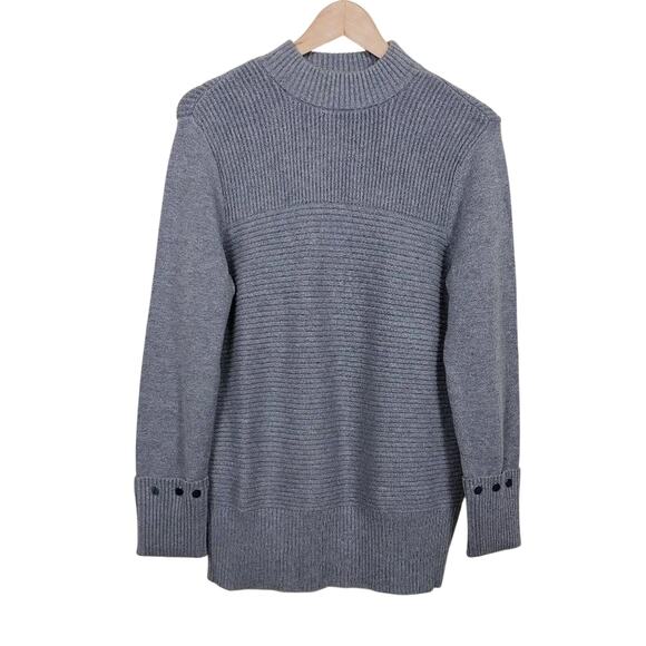 Alfani Ribbed Knit Sweater Womens Size M Gray Pewter Long Sleeve Mock Neck - Picture 1 of 11